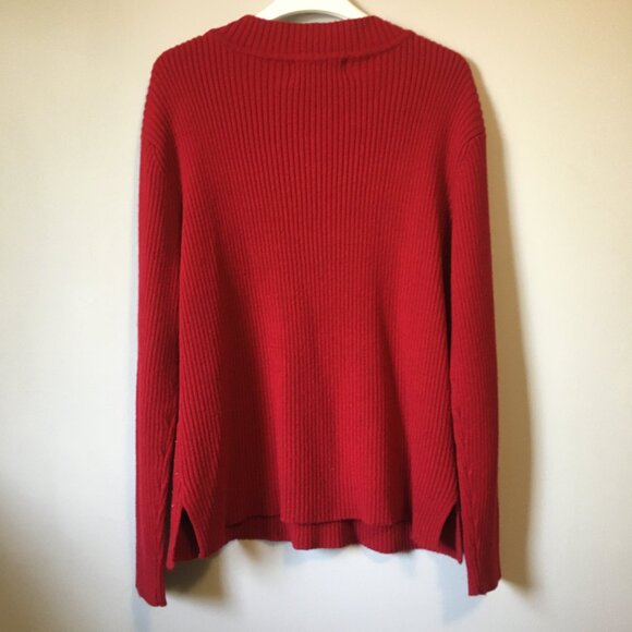 Vintage 80s Cherry Red Cable Knit Beaded Ribbed Sleeve Sweater - Picture 2 of 16